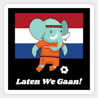 ⚽ Netherlands Football, Cute Elephant Kicks Ball, Laten We Gaan! Sticker